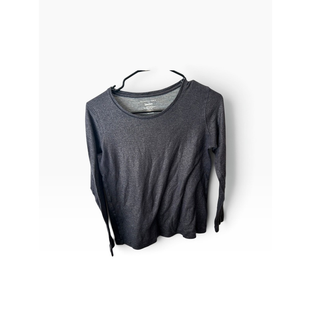 Majestic Paris Neiman Marcus Cotton Cashmere Metallic Long Sleeve Top Grey Sz 1